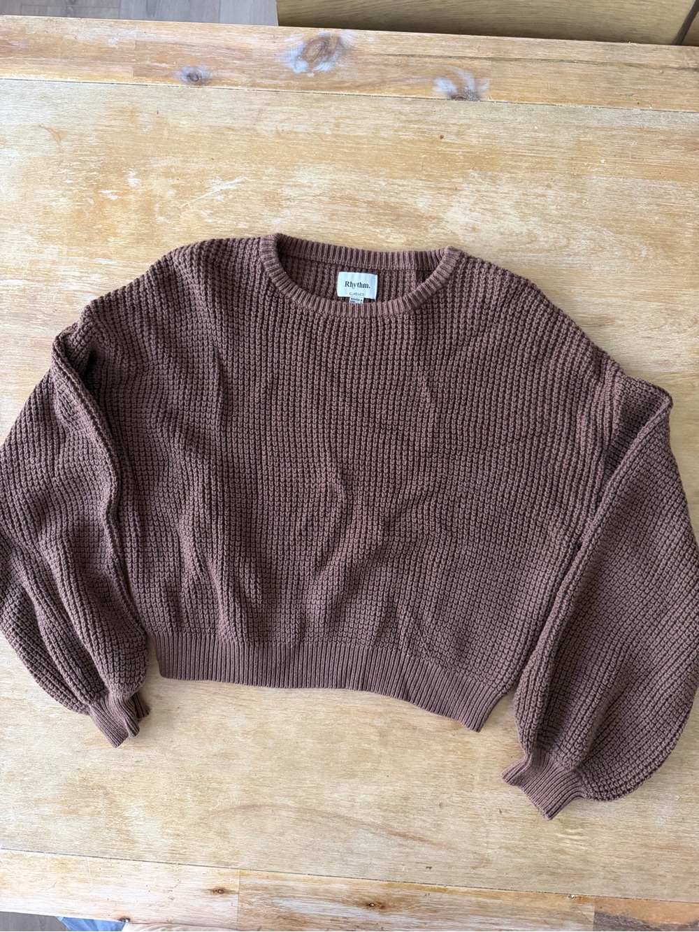 Rhythm Brown Cropped Crewneck Sweater